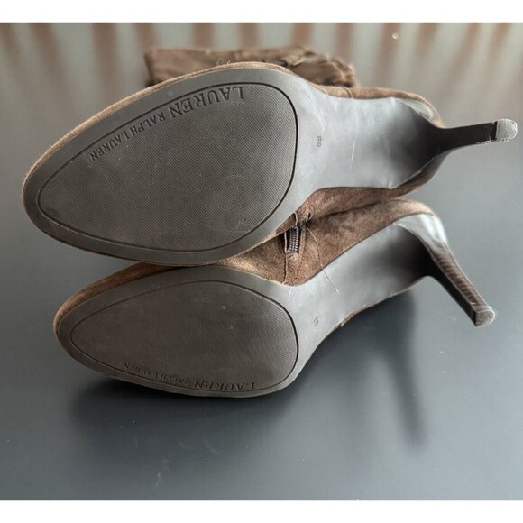 RALPH LAUREN Halina Brown Suede Leather Animal Hair Calf High Boots Heels Size 8 - Picture 8 of 14